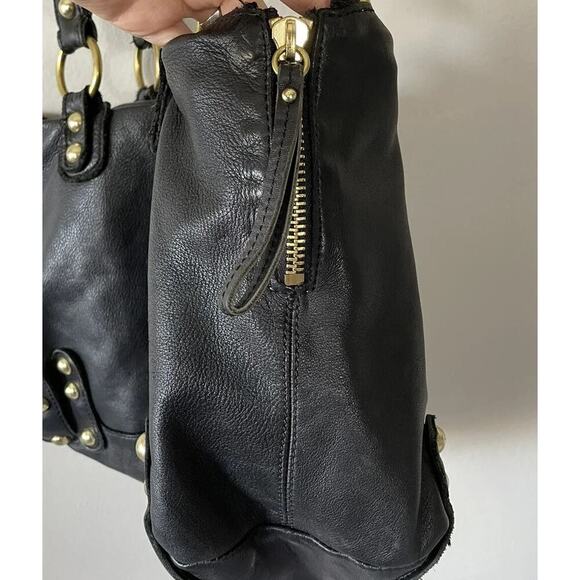 Linea Pelle Black Leather Front Zippers Luxury Gold Hardware Purse Bag READ - Picture 9 of 16